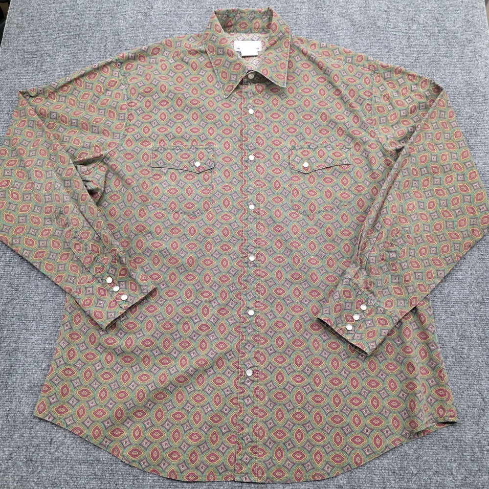 Wrangler Western Shirt Mens XL Paisley Pearl Snap Long Sleeve Geometric Pattern